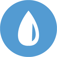A white water droplet icon on a blue circular background.
