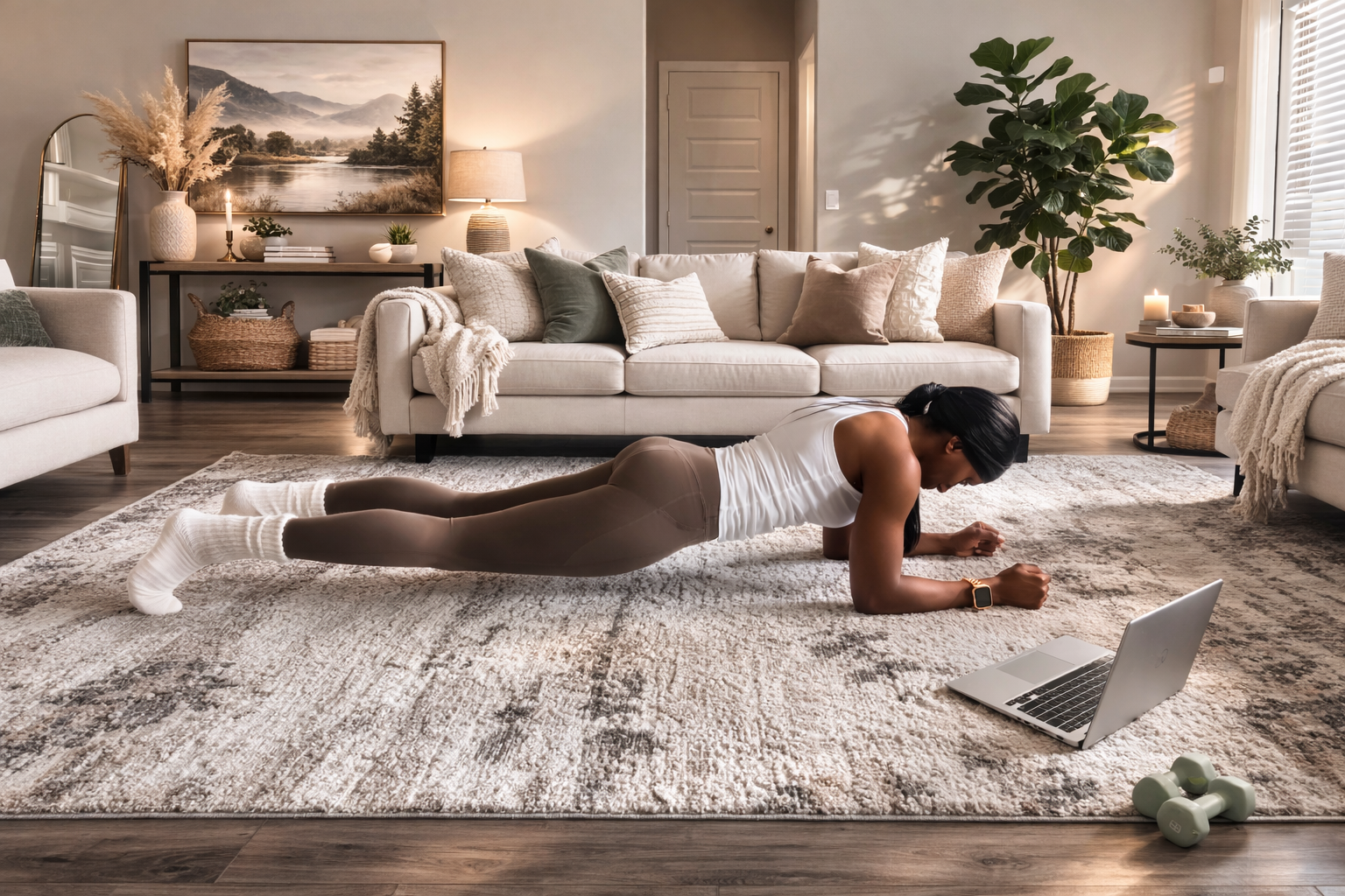 Cozy living room workout session.png