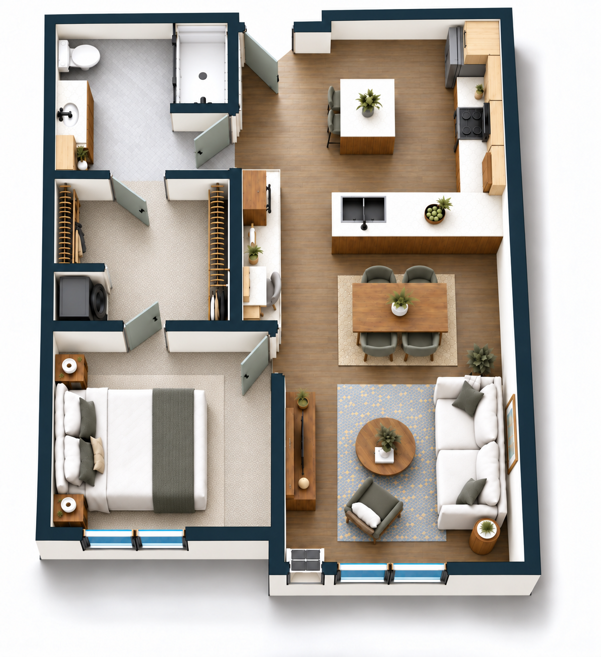 1 Bed | 1 Bath; North/South Facing