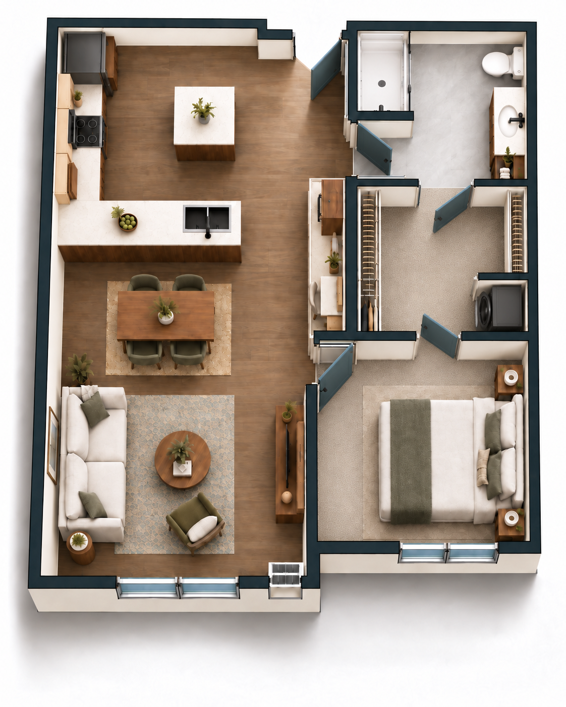 1 Bed | 1 Bath |  $1,395 |  731 sqft | South/North Facing