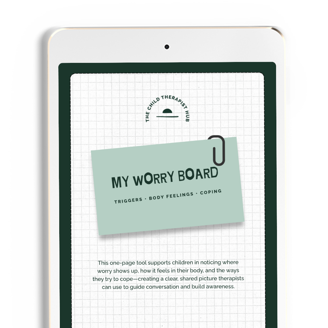 Worry Board worksheet for child therapists to use in anxiety treatment sessions.
