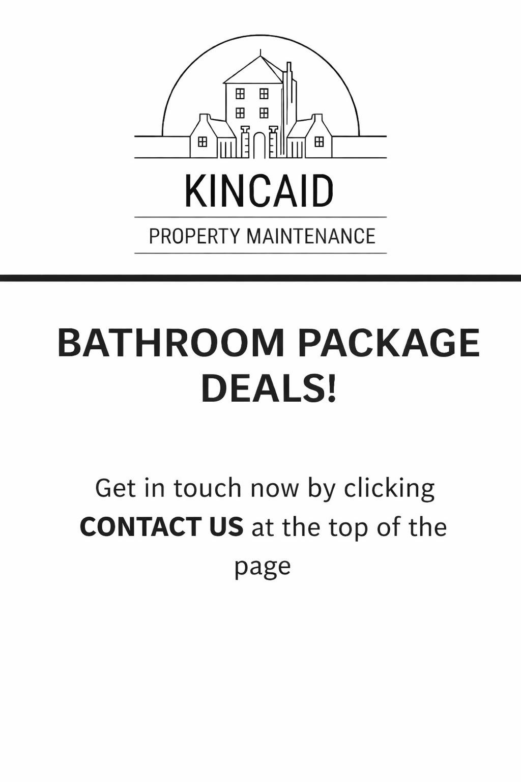 Flyer for Kincaid Property Maintenance advertising bathroom package deals with contact information.