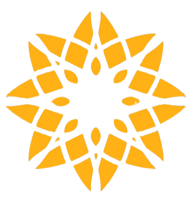 Decorative orange geometric star-shaped pattern with cutouts.