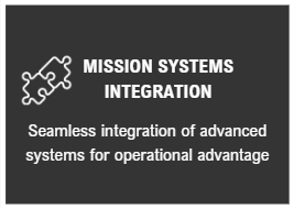 Black background with white text and a puzzle piece icon, showcasing 'MISSION SYSTEMS INTEGRATION' and 'Seamless integration of advanced systems for operational advantage'.