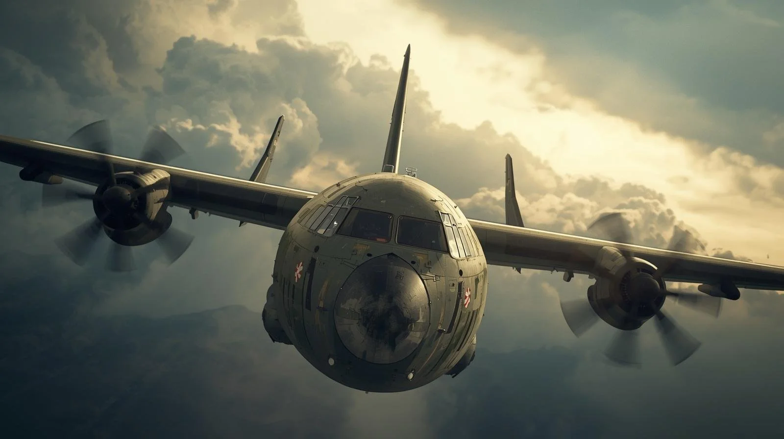 cinematic military transport aircraft inspired by a C-130 flying.jpg