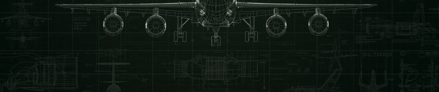 Blueprint of an airplane with detailed technical drawings.