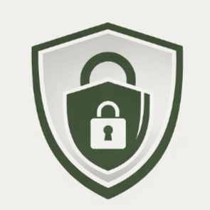 A shield with a padlock symbol, representing security or protection.