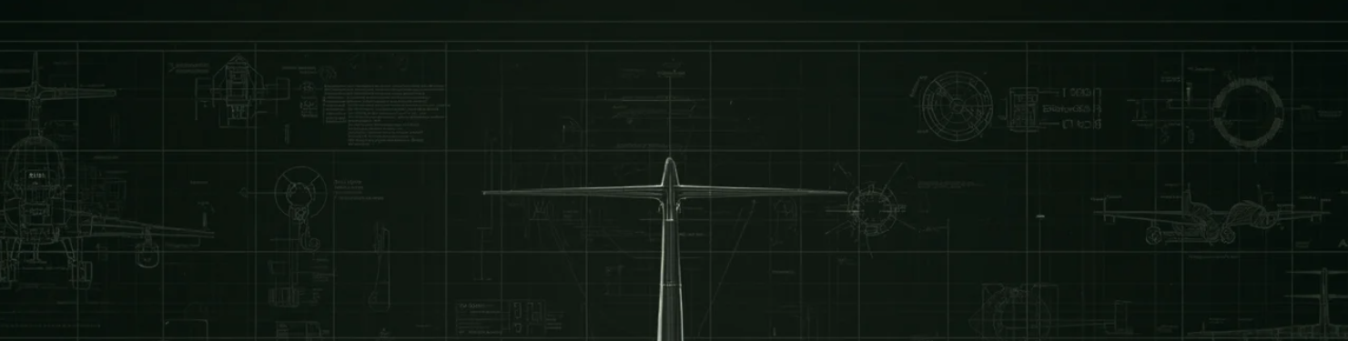 Blueprint technical drawing of an airplane with detailed plans and schematics.