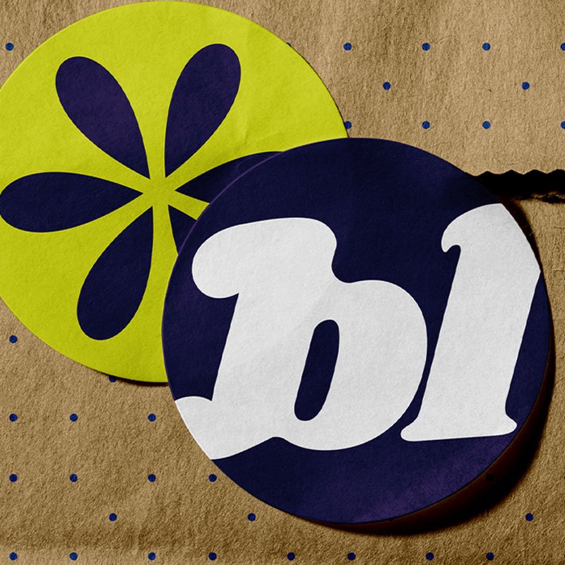 Brand sticker designs created for the Bloom Loudly concept, showcasing bold typography and playful graphic elements.