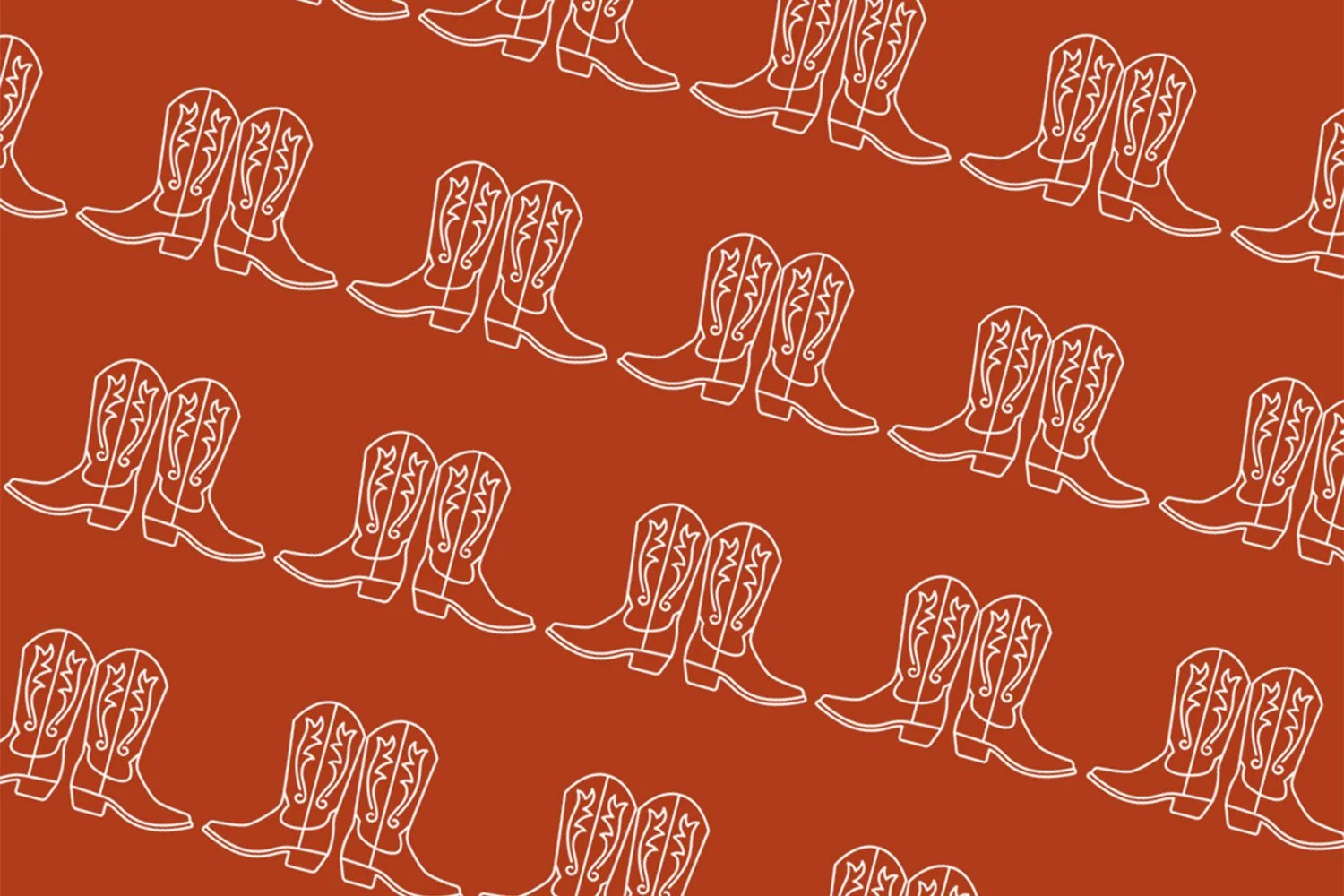 Illustrated cowboy boot pattern designed as part of the Rodeo Nights Line Dancing brand identity for use across digital and printed assets.