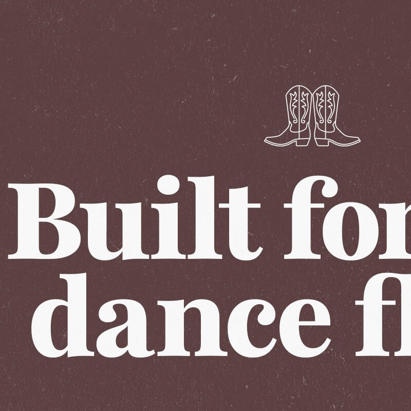 Brand typography created for Rodeo Nights Line Dancing, combining bold headlines with the custom cowboy boot icon.