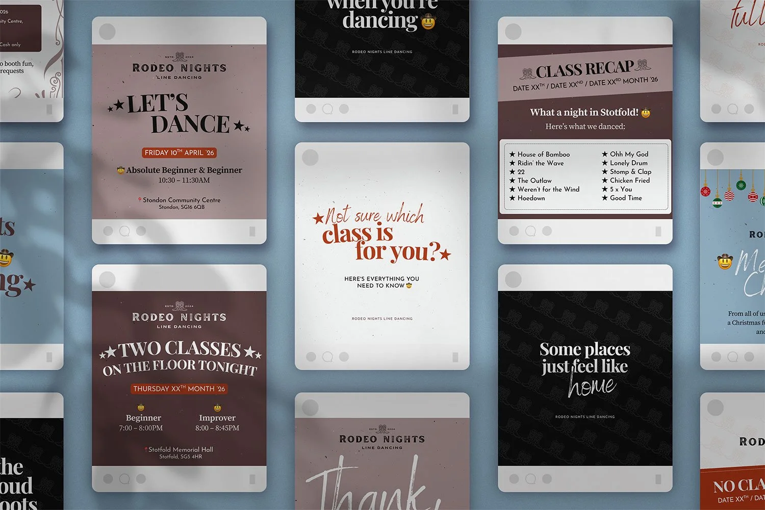 Instagram content designed for Rodeo Nights Line Dancing using a consistent brand identity and social media system.