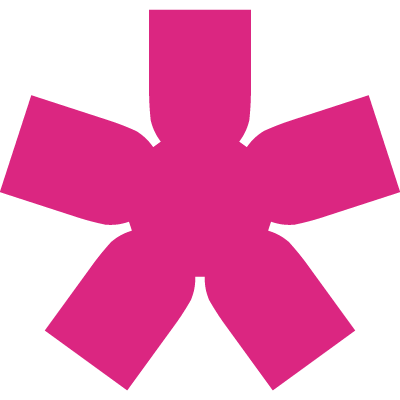Pink asterisk-shaped graphic on a black background.