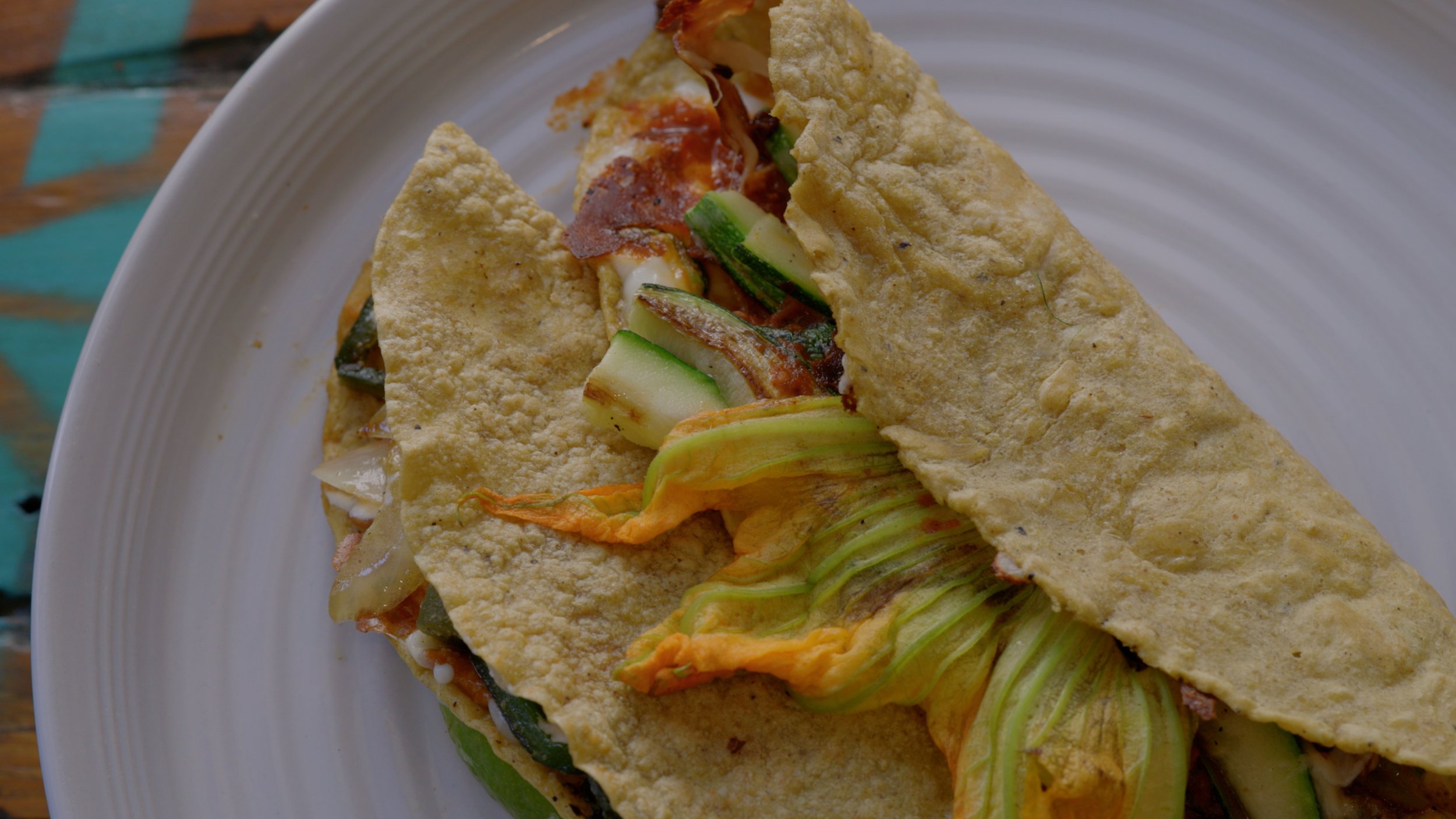 Nextamalized tortilla used for a quesadilla