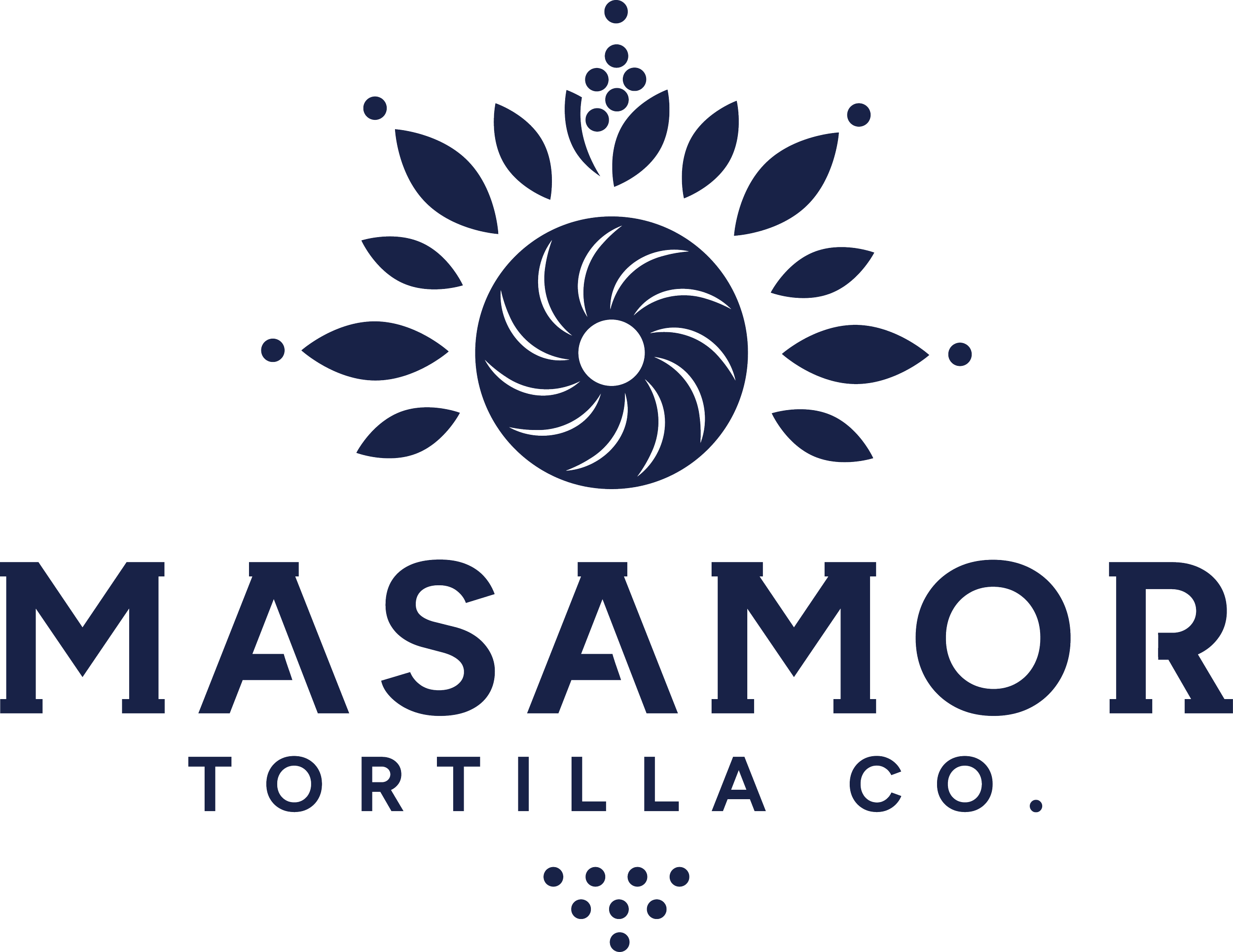 Masamor Tortilla Co. - Logo in dark blue.
