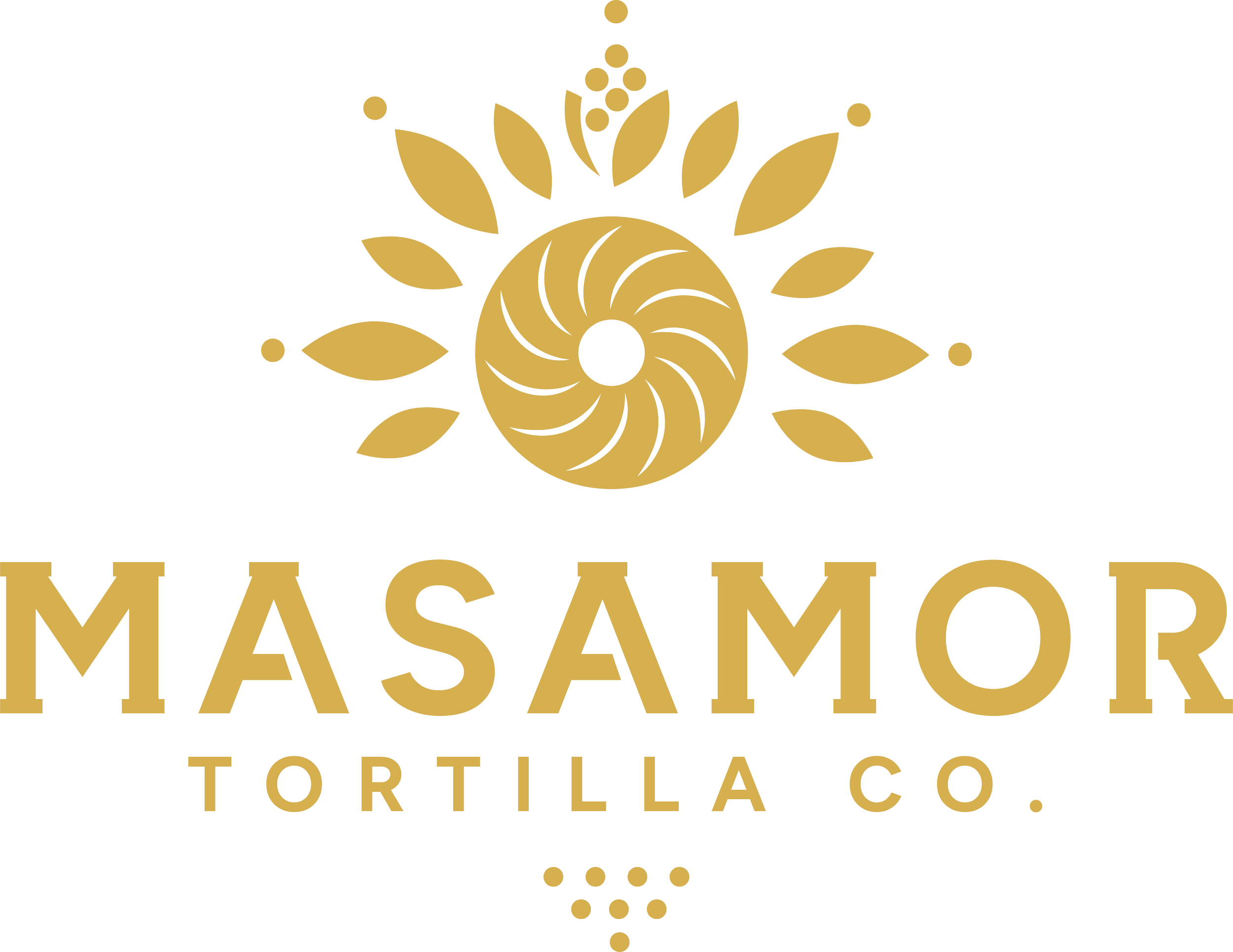 Masamor Tortilla Co. logo in gold