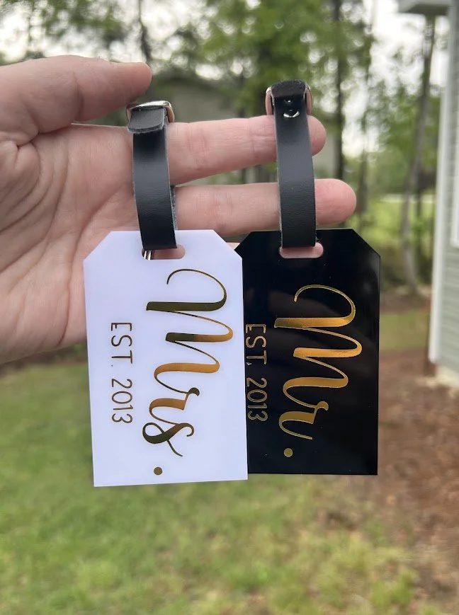 Mr. & Mrs. Acrylic Honeymoon Luggage Tag Set - Custom Travel Accessory