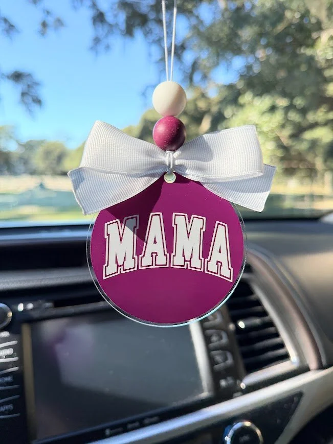 "Mama" Varsity Font Car Charm - Custom Acrylic Rearview Mirror Accessory