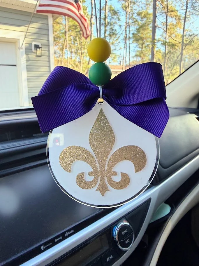 Fleur De Lis Car Charm for Mardi Gras- Custom Acrylic Rearview Mirror Accessory