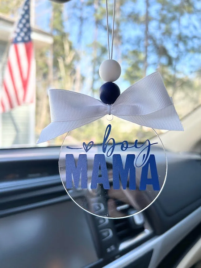 "Boy Mama" Car Charm - Custom Acrylic Rearview Mirror Accessory
