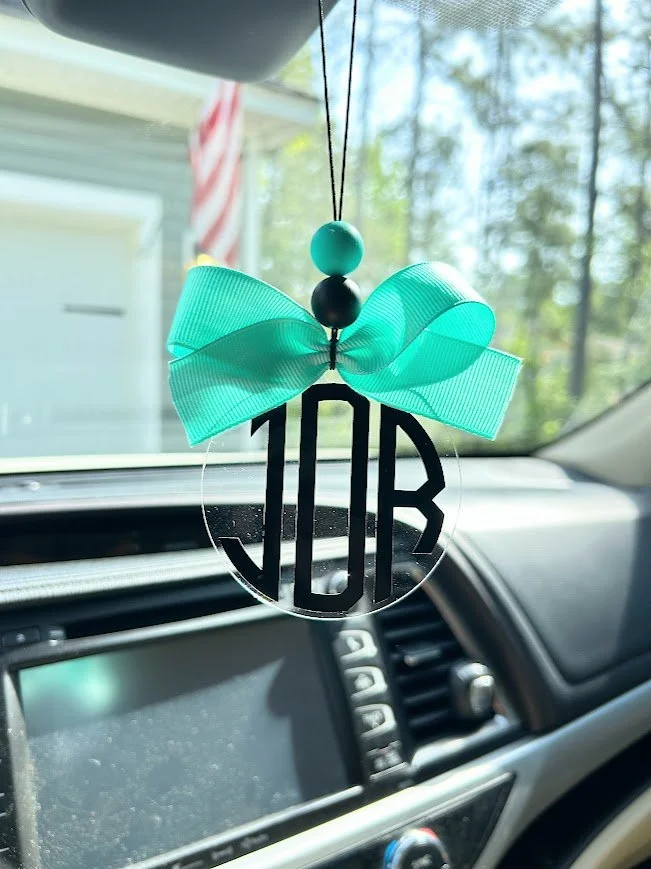 Circle Block Monogram Car Charm - Custom Acrylic Rearview Mirror Accessory
