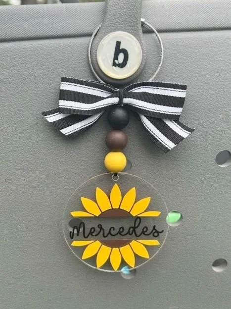 Sunflower Bag Tag with Name - Custom Acrylic Bag Charm