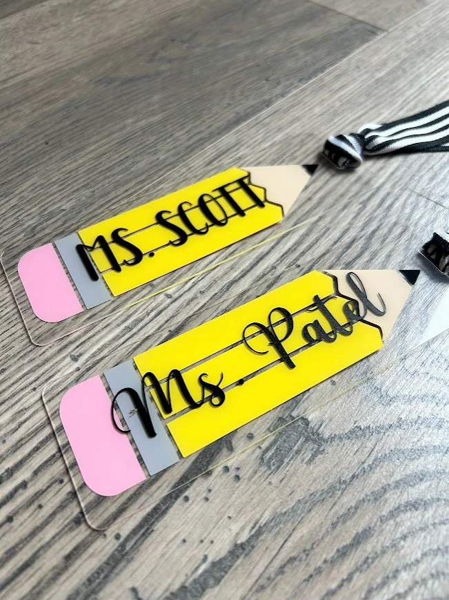 Teacher Pencil Acrylic Bookmark with Custom Name