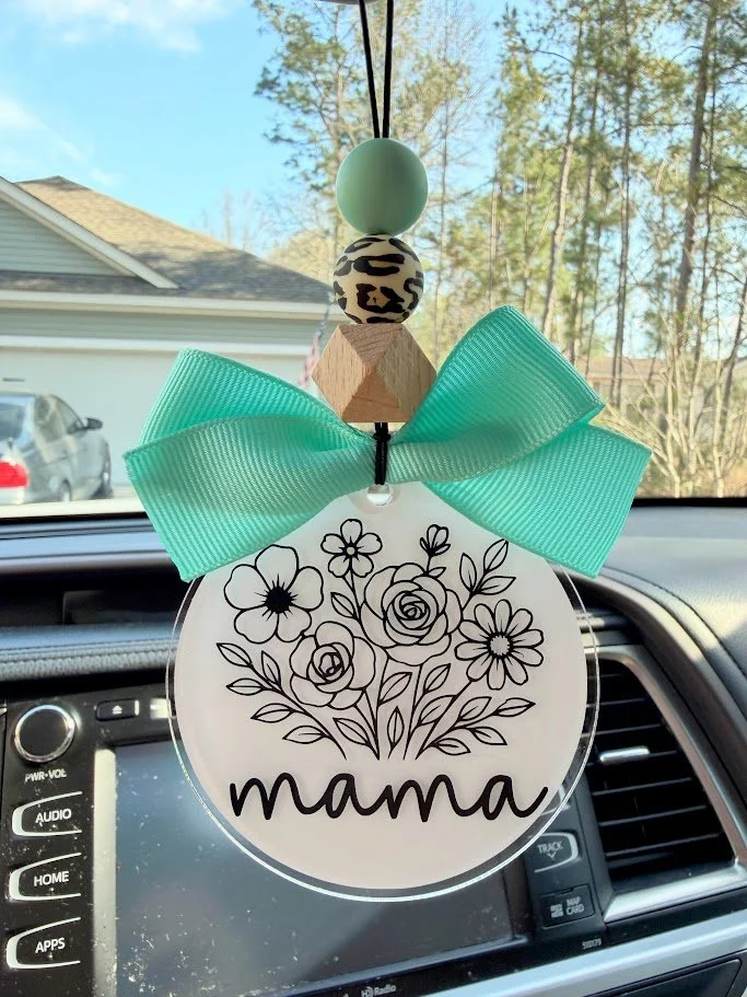 Floral Mama Car Charm - Custom Acrylic Rearview Mirror Accessory