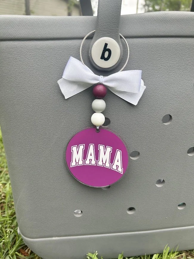 "Mama" Varsity Font Bag Tag- Custom Acrylic Bag Charm