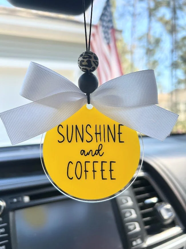 "Sunshine and Coffee" Car Charm - Custom Acrylic Rearview Mirror Accessory