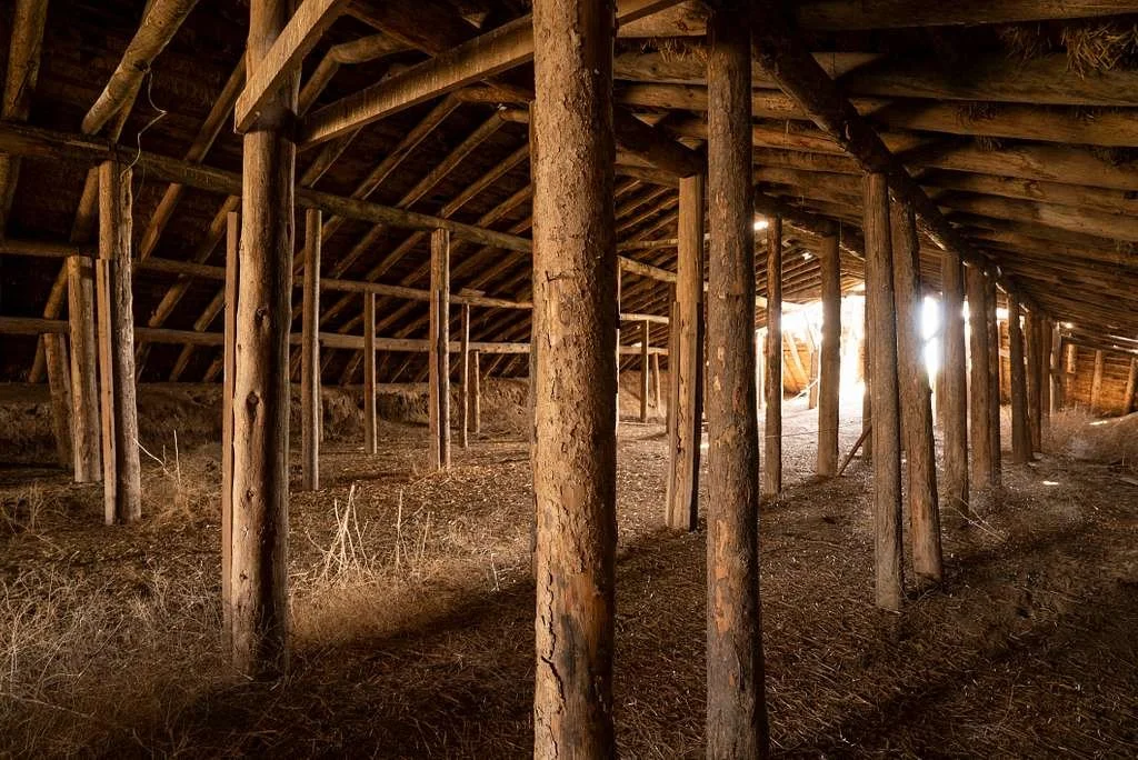Close-up of root cellar wall construction showing insulated walls and moisture barrier for proper ventilation and temperature control.