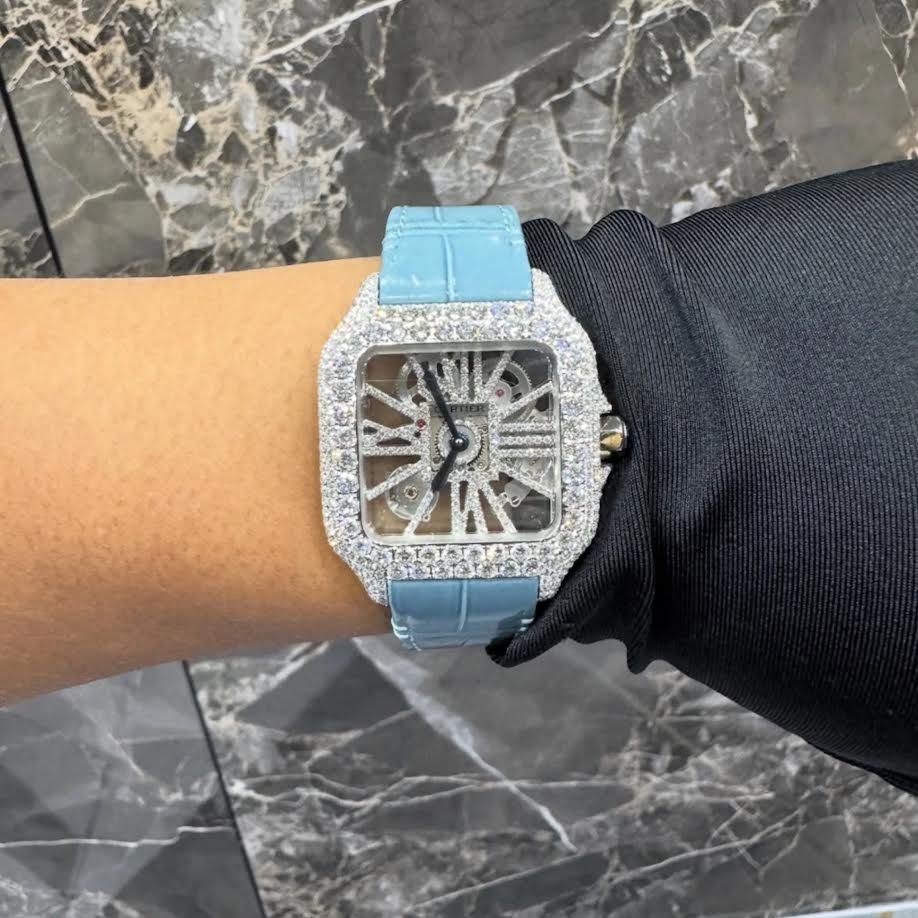 Luxury Iced-Finished Baby Blue Skeleton Santos Large