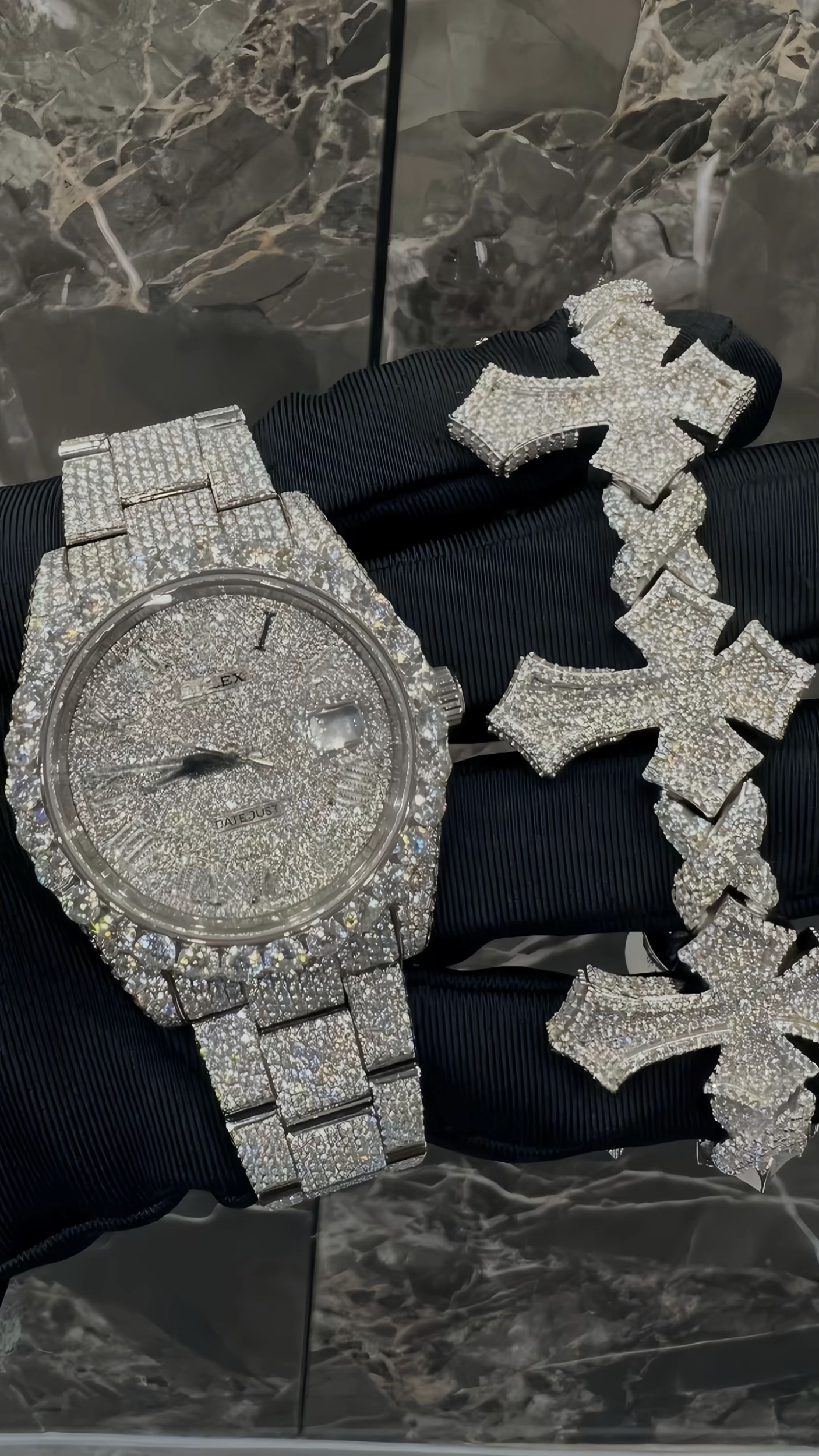 Presidential Iced out Watch 41mm & 8mm VVS Moissanite Cross Bracelet