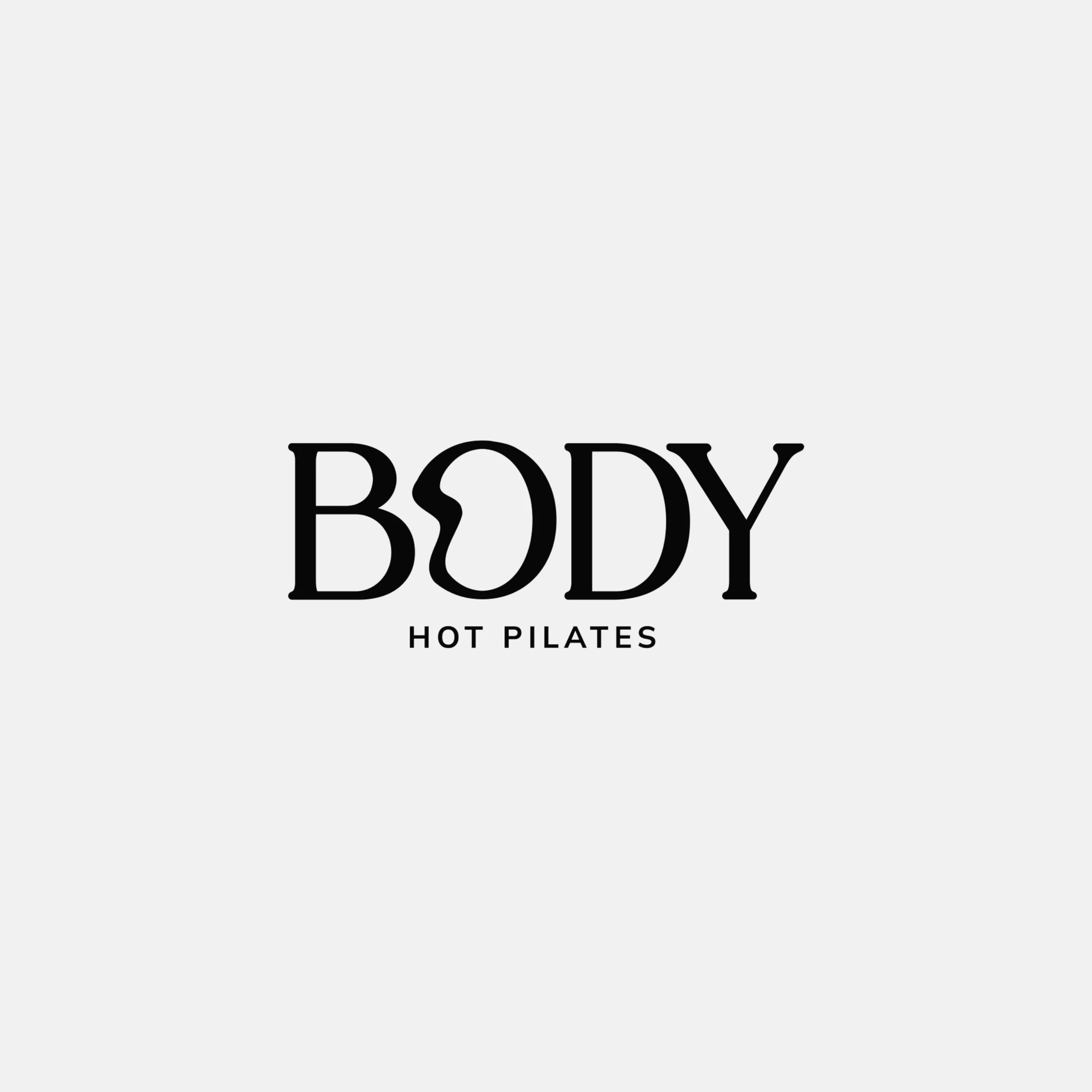Text reading 'BODY HOT PILATES' on a light gray background.