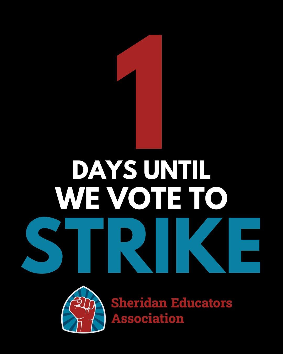 1 day until Sheridan educators hold a strike vote to decide whether action is necessary to secure a strong contract that guarantees safety, stability, and meaningful solutions for students and staff. 

Member voting is open from 4&ndash;6pm and the c