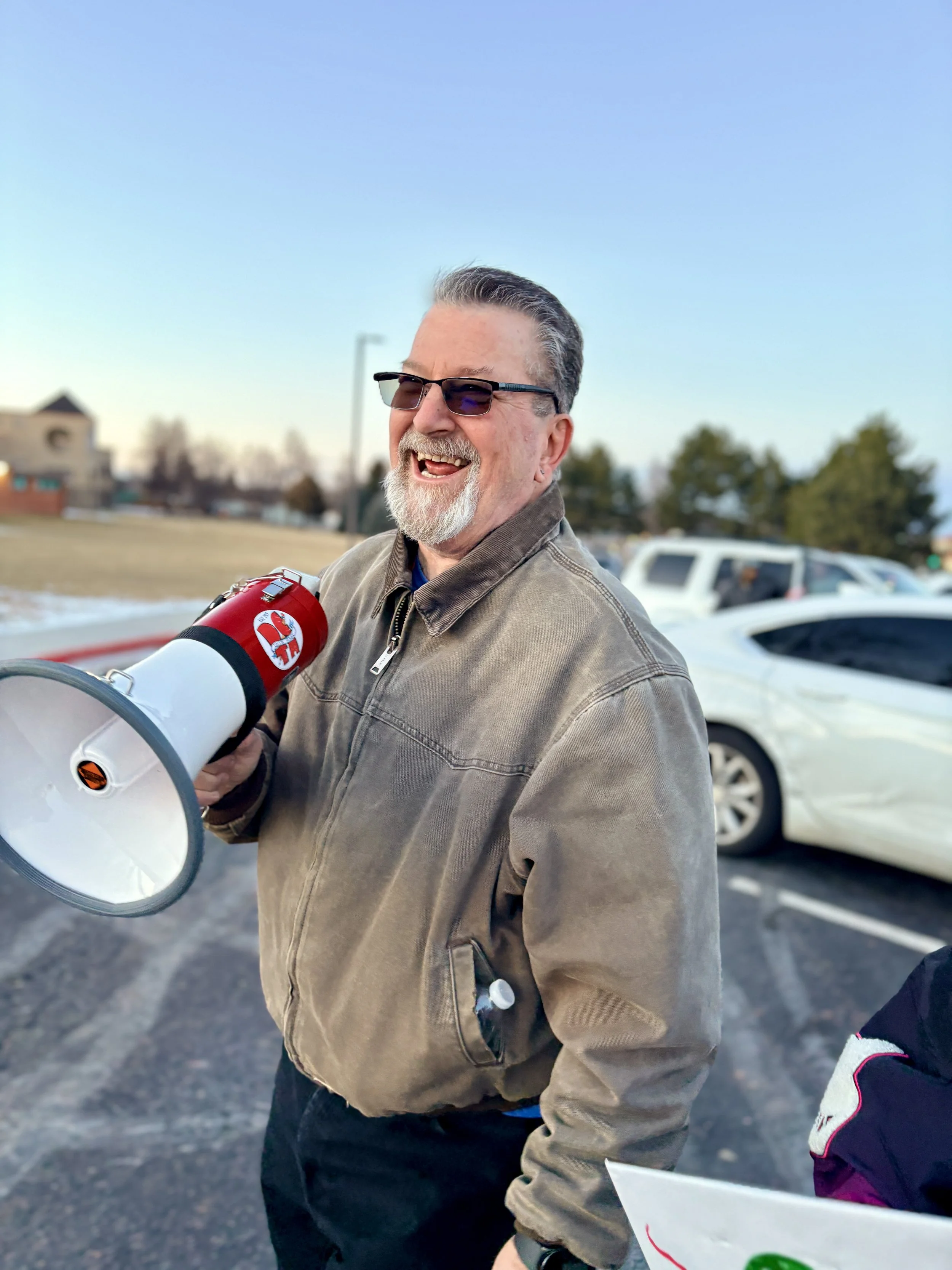 man holding megaphone