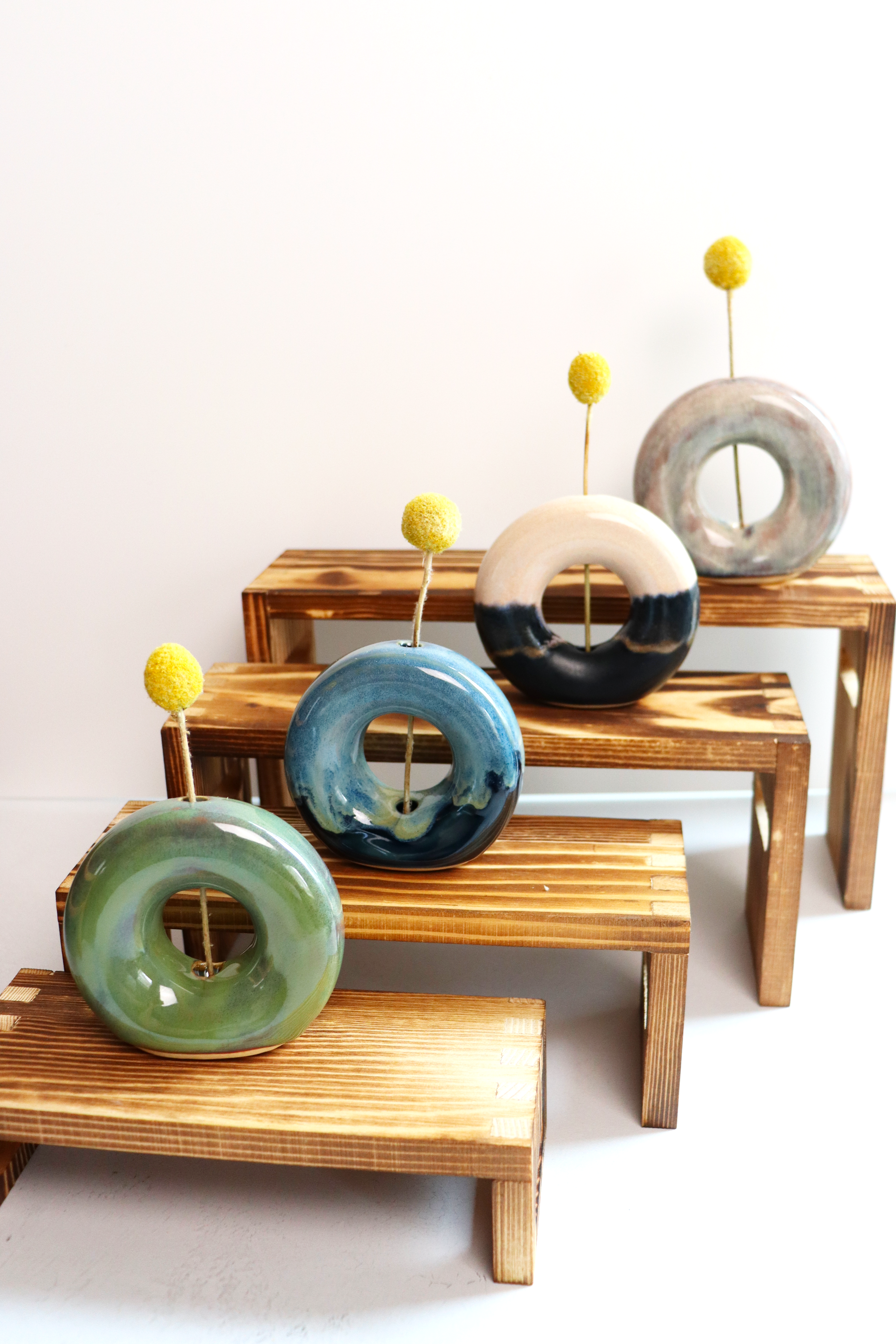 Stoneware mini donut bud vases