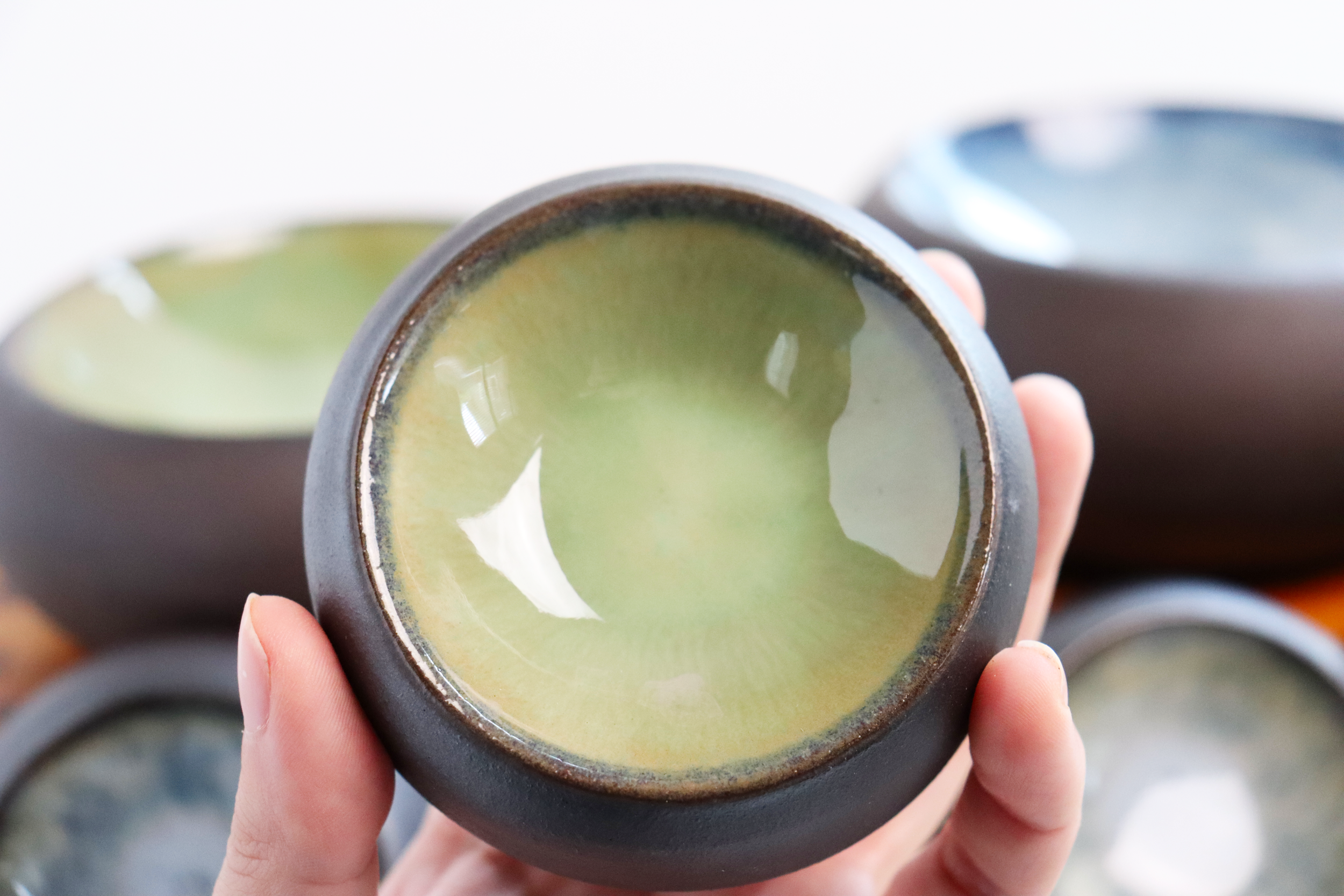 Small bubble dish with green glaze