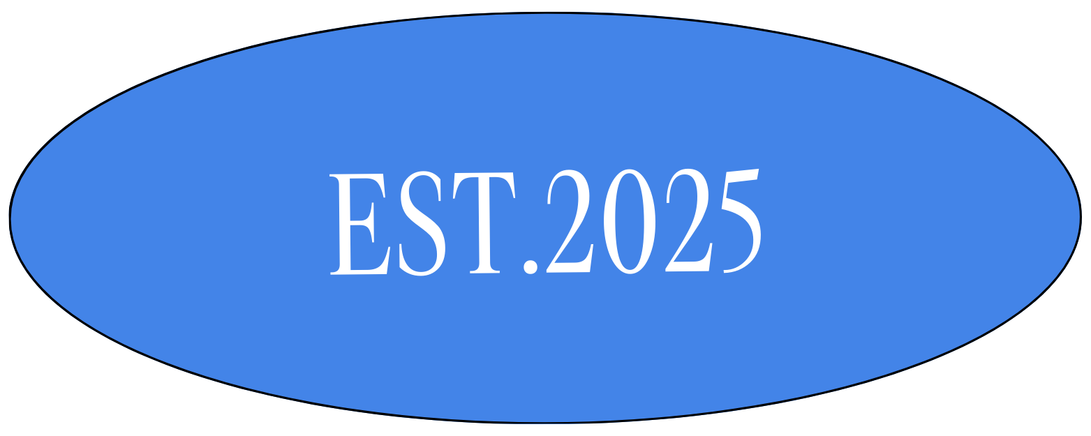 Blue oval badge with white text that reads "EST. 2025".