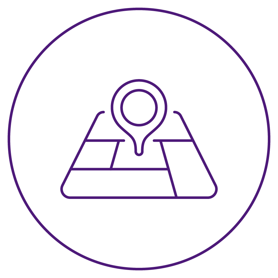 Geometric drawing of an outline square with sections divided by vertical, horizontal, and circle lines.