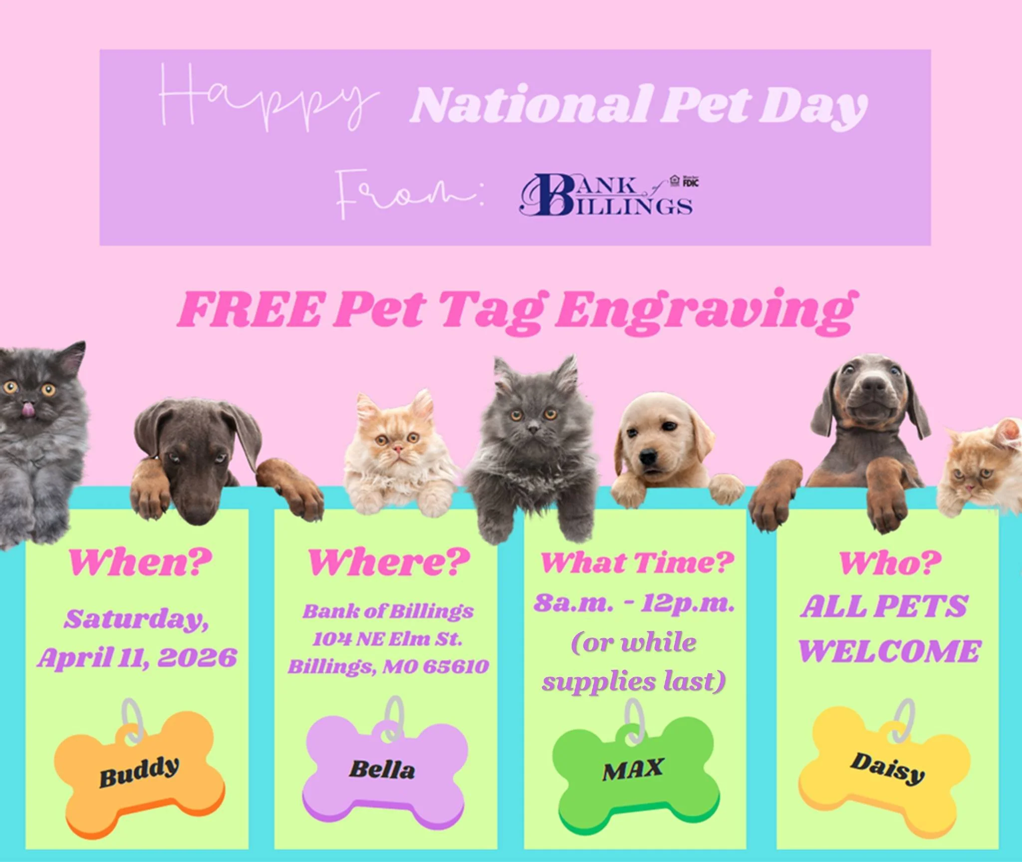 Bank of Billings Pet Tag Engraving