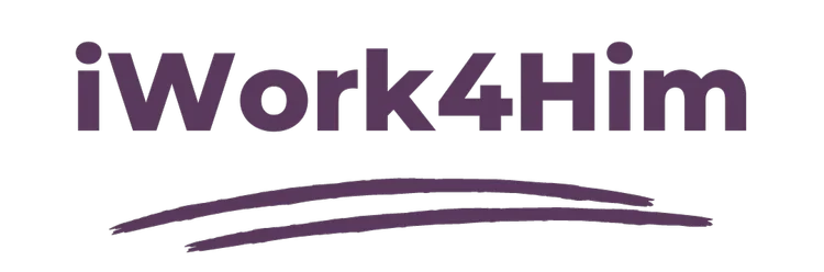 iWork4Him logo in purple text with stylized lines underneath.
