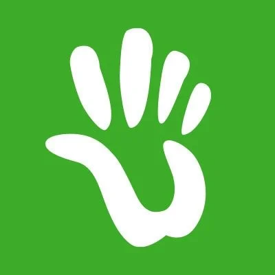 White stylized handprint on a green background. For Care to Learn Marionville.
