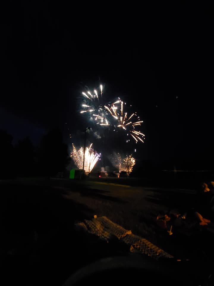 Fireworks lighting up the night sky during a celebration.