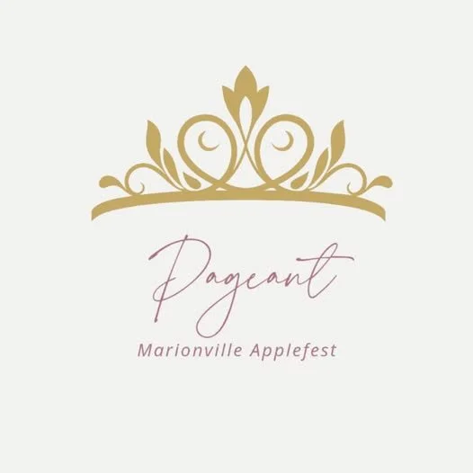 Gold crown graphic above the text 'Pageant Marionville Applefest' in elegant script and font.