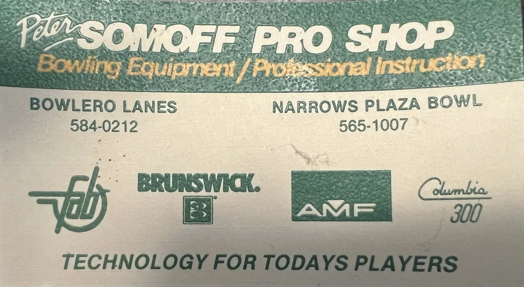 Early business card Somoff pro Shops