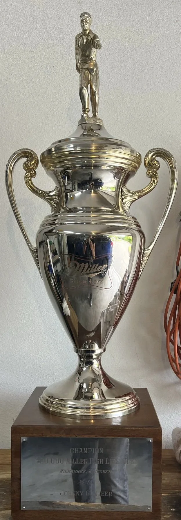 I spent 3 weeks refurbishing Johnny Guenther_s 1974 Miller High life trophy. now displayed at Secoma . Important to keep history alive