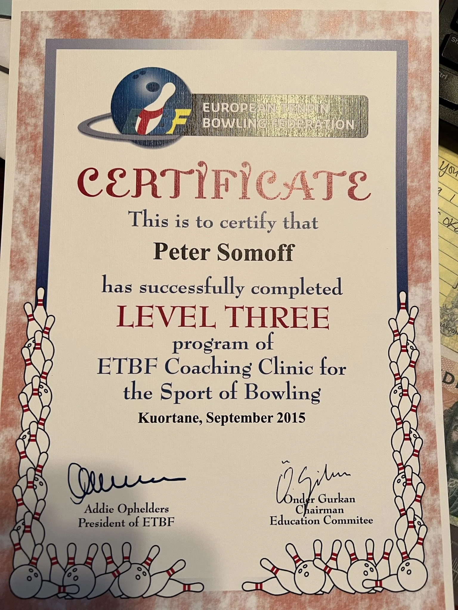 ETBF Certificate Highest level 3 award possible 2015