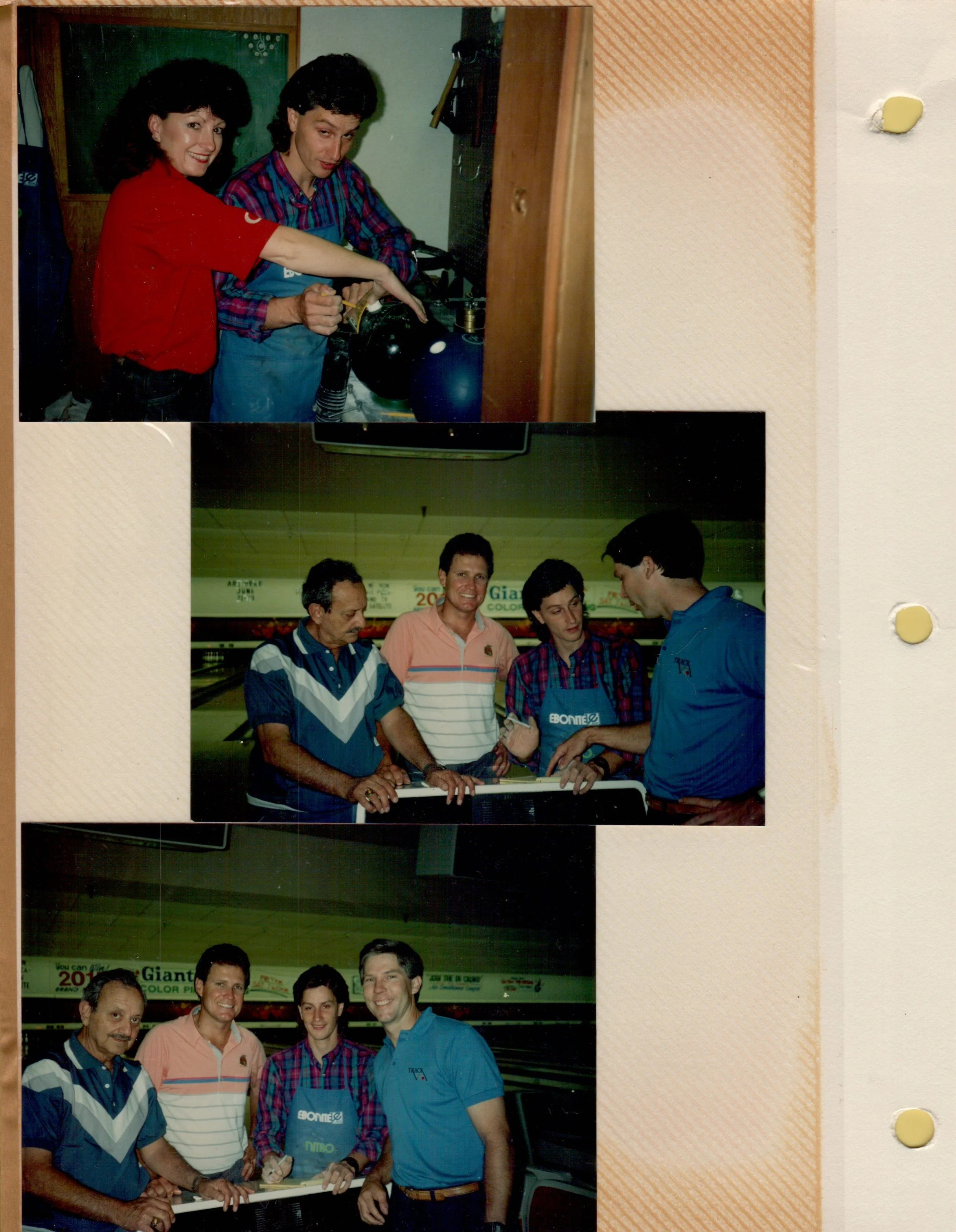 Drilling a ball with south African player, working on the lanes with Columbia balls coach Jown Jowdy and champions David Ozio and Steve Wunderlich.jpg