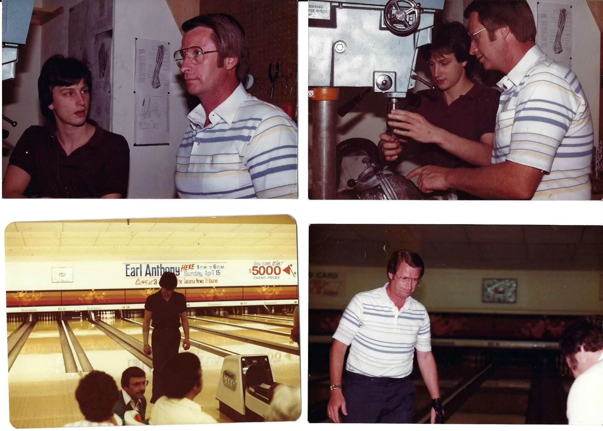 Drilling balls for Earl when he was home, Earl Gary Mage and I bowling a Exhibition at Narrows Plaza 1985.jpg